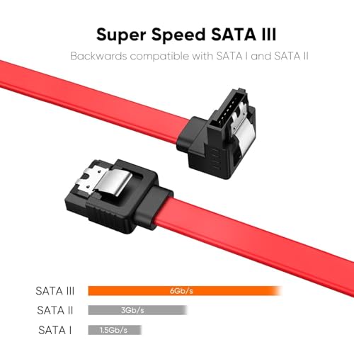 Image of Tobo SATA III Cable • 8-Inch /0.6FT • SATA III 6.0 Gbps • 7pin Female to Downward Right Angle Female Data Cable • with Locking Latch • Support for 2.5'' SSD,3.5''HDD Drive • Red (Pack of 2)