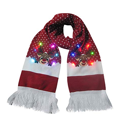JoJody Écharpe d'hiver de noël pour femmes hommes impression de noël châle Wrap écharpe chaude thermique LED écharpe en tricot lumineuse Cover