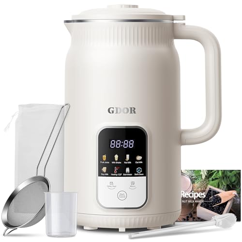 GDOR 35oz Nut Milk Maker, 9-in-1 Plant Milk Machine for Homemade Almond/Oat/Soy, Juice & Smoothie, Blender with 12 Stainless Steel Blades, Keep Warm, 12H Delay, Boil Water and Self-Cleaning