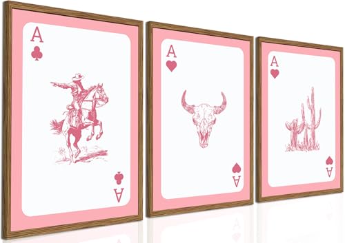 Western Cowboy Wall Art Set of 3 Southwestern Playing Card