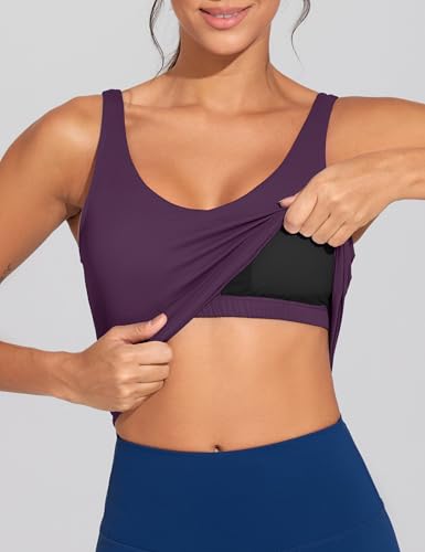 Image of THE GYM PEOPLE Women's Longline Sports Bra Wirefree Padded Workout Yoga Tank Top