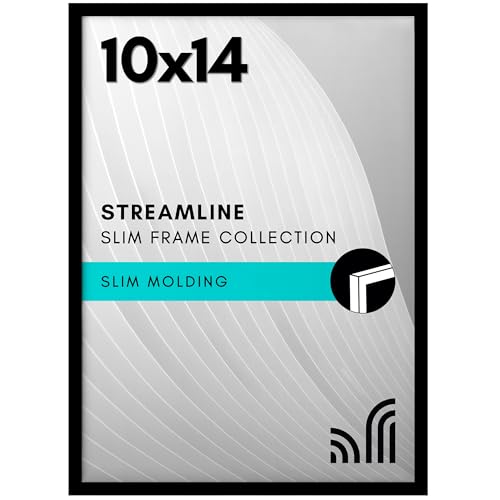 Americanflat 10x14 Picture Frame with Shatter-Resistant Glass - Streamline Collection - Thin Border Picture Frame for Wall Display - Hanging Hardware Included - Black