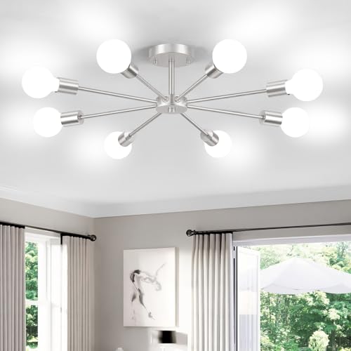 Lomoky 8-Lights Brushed Nickel Semi Flush Mount Ceiling Light Fixture,