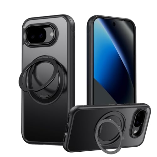 Image of Translucent Black Case for Google Pixel 10A, 360 Magnetic Stand, Alloy Metal Buttons, Aero-Space Grade Protection Cover (Swiss Frosted Black with Stand, Google Pixel 10a)