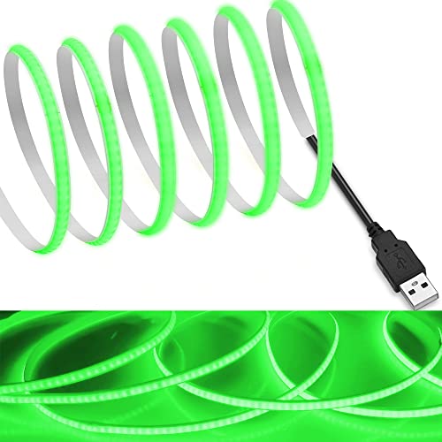 Image of MDee】USB COB Tape Light LED Strip.14.76ft /4.5m 5mm Hidden DC 5V Green | LED Tape with 320 LEDs /m for Green Lighting. Cuttable, Shapeable, USB Powered. Ideal for Kitchen