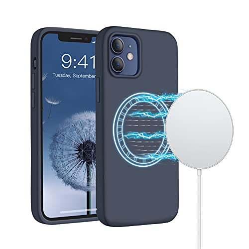 LAUDTEC iPhone 12 Magsafe Case Liquid Silicone Magnetic Case for iPhone 12 Pro, Shockproof Slim iPhone Case with Soft Anti-Scratch Microfiber Lining for iPhone 12 / iPhone 12 Pro 6.1 inch (Blue)