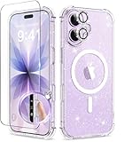 BERFY for iPhone 17 Case for Women, Clear Glitter Shockproof Protective Case, Anti-Yellowing, with Screen Protector & Camera Lens Protector 6.3', Magnetic Diamond Sparkle