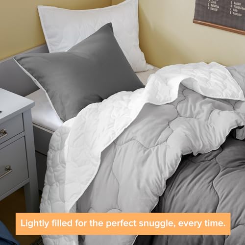 Image of Comfort Spaces Comforter Set Vibrant Reversible Comforters Twin Size Quilted Bedding Set, All Season Lightweight Bedding, Soft Microfiber Comforter, Vixie, Grey /Light Grey Twin /Twin XL 2 Piece