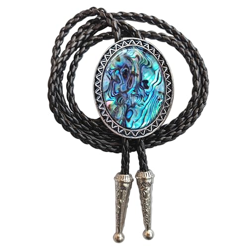 Image of Turquoise Agate Granite BOLO Tie for Men Women Leather Wedding Necklace Western Cowboy Necktie