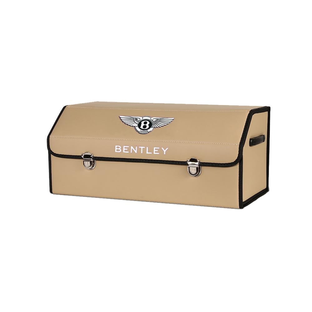 Car Trunk Organizer For Bentley Continental GT Coupe 3rd Gen/GT V8/GT Speed 2018-2023 Leather Trunk Storage Box Foldable with Lid Waterproof Emblem Accessories,A