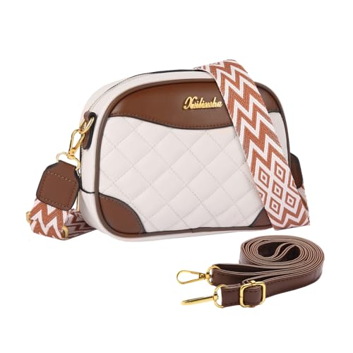 Small ?Crossbody Bags for Women – Leather Purses with Adjustable Strap, Trendy Quilted & Color-Block Cross body Handbags for Gifts(White)