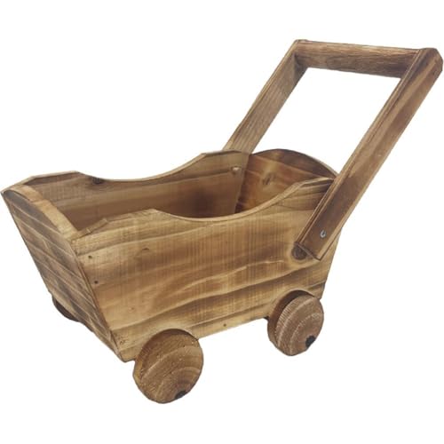 Glixoft Carro De Madera para Flores, Maceta Vintage para Bonsái, Carretilla Multifunción, Soporte para Plantas, Maceta De Madera para Flores