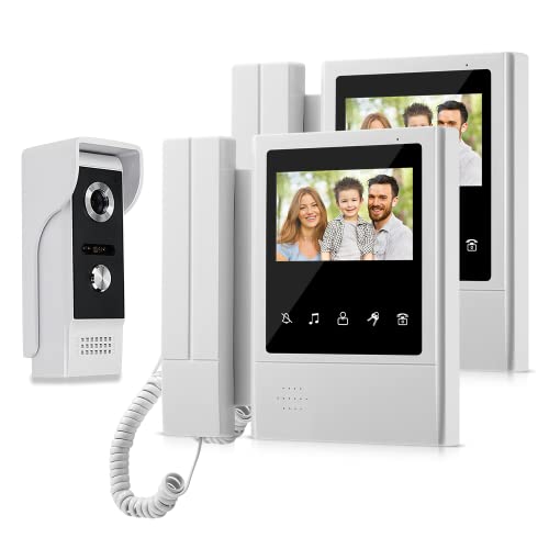 QttyElok Intercomunicador de vídeo de 4,3 pulgadas 2 monitores teléfono de puerta sistema de timbre para el hogar cámara de visión nocturna IR 700TVL teléfono de puerta impermeable soporte 100 metros