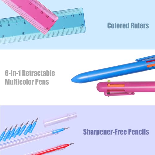 Clock King Pencil Eraser And Sharpener Set, Including 4 Sharpeners, 80 Eraser Caps, 2 Multicolor Pens, 2 Stackable Pencils, 2 Rulers And 1 Pencil Case, Kids Party Favors Back To School Supplies