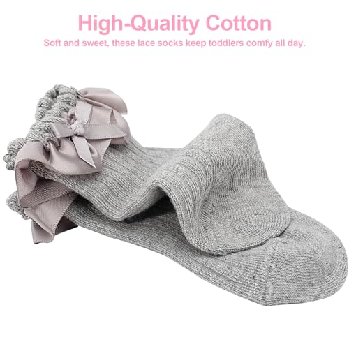 Meeshine 5 Pairs Baby Girls Socks Toddler Ruffle Lace Bow Frilly Dress Cotton Ankle Princess Socks for Kids 1-8T2