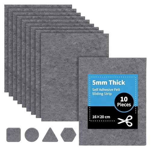 Filzgleiter Selbstklebend 10 Stück 16 x 20cm - 5mm Filzgleiter für Stühle Filzmatten zum Zuschneiden Filz Selbstklebend Hochwertigem Nadelfilz für Möbelgleiter Stuhlgleiter (Dunkelgrau)