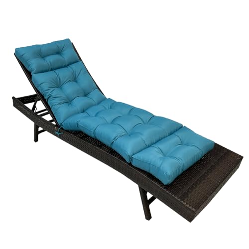Coussin de rechange imperméable en mousse à mémoire de forme pour meubles de piscine Bleu paon épais 180 x 50 x 8 cm avec attaches pour plus de confort et de style