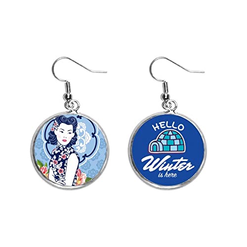 Pendientes de gota flor azul cultura china joyería de invierno mujer