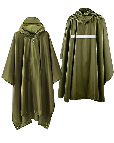 Lulizar Green Adult 3 in 1 Waterproof Rain Poncho with Reflective Strip, Lightweight, Tear Resistant, Pocket, Multipurpose