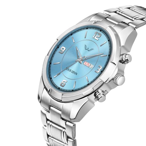 Image of LOUIS DEVIN Stainless Steel Chain Analog Wrist Watch for Men with Day and Date Display (Black /Blue /Green Dial) | LD-GR430-CH