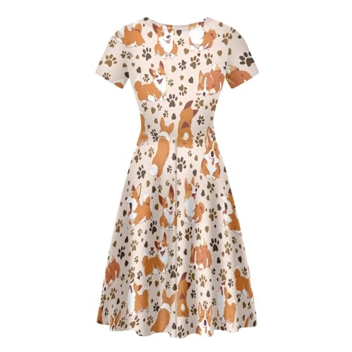 Image of HUGS IDEA Womens Puffy Swing Midi Dress Round Neck Short Sleeve Party A-Line Dresses