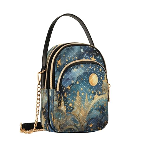 ALAZA Quilted Crossbody Bags for Women,Star Moon Blue Women's Crossbody Handbags Small Travel Purses Phone Bag2