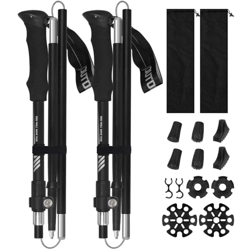 SanRes Bâtons de Randonnée Pliables en Aluminium 7075, Baton de Marche Nordique Réglable 115-135 cm, Baton...