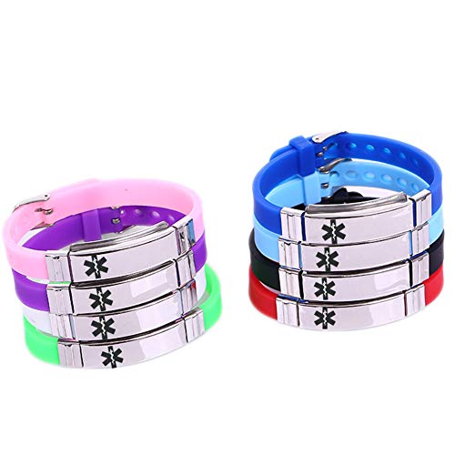 Personalized Stainless Steel Silicone Medical Allergy Awareness Bracelets for Boys Girls Adults,Customized Medic Alert ID Wristband Emergency Jewelry for Son,Daughter,with Aid Bag3