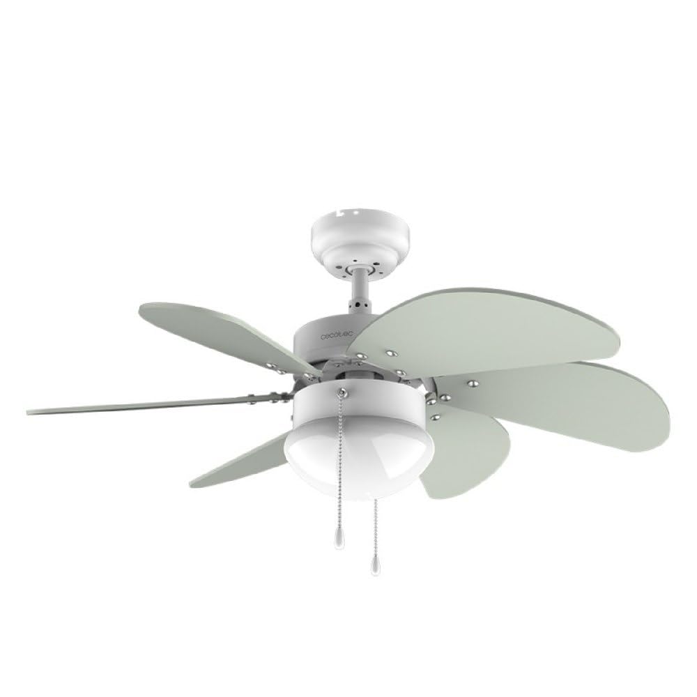Cecotec Ventilatore da Soffitto con Luce EnergySilence 3600 Vision Mint. 50 W, Diametro 92 cm, Lampada, 3 Velocità, 6 Pale Reversibili, Funzione Estate/Inverno, Interruttore a Catena, Bianco/Menta