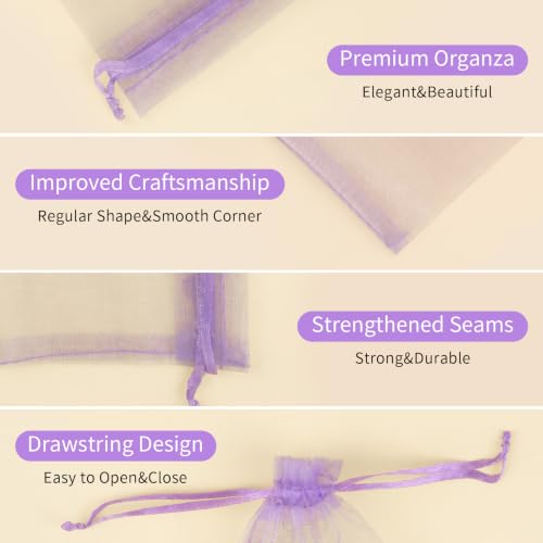 Image of Crweety 50PCS Organza Bags 6x9 Light Purple Small Gift Bags Mesh Drawstring | Party Favor Goodie Bag Bulk, Jewelry Sachet Candy Treat Soap Makeup Pouches, Wrap for Wedding Baby Shower Birthday Halloween