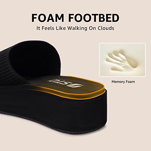Stq Platform Sandals Women Cute Chunky Slide Sandals Slip On Cloud Slides With Comfort Memory Foam, All Black, 7 Us #TOP4