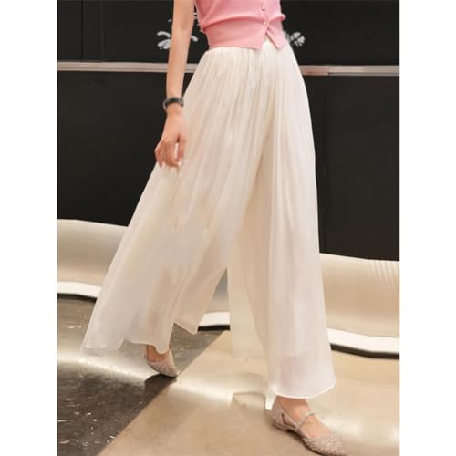 Silk Floor-Length Wide-Leg Culottes, Women's Summer Plus Size High Elastic Waist Pleated Chiffon Pants Skirts4