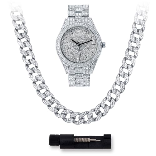 Montre pour homme Techno Pave 42 mm de qualité supérieure et chaîne cubaine