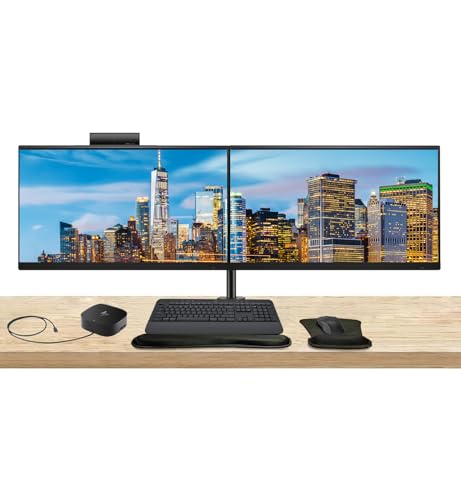 Image of HP Series 5 Pro 24-inch 524pf and 524pm FHD Conferencing Monitor, 2-Pack Bundled with Desk Mount Dual Stand, USB-C Multiport G5 Dock, MK650 Wireless Keyboard & Mouse, Gel Mouse & Wrist Pad