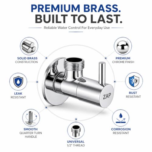 Image of ZAP Brass Angle Valve with Wall Flange | Chrome Finish Stop Cock for Basin Tap, Geyser, Jet Spray & Hand Shower | Heavy Duty Water Control Valve | Rust & Corrosion Resistant
