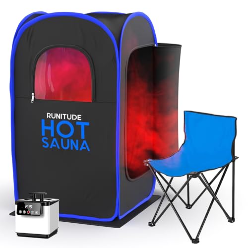 Improved 2.0 Runitude Portable Sauna Steam Pop-Up Tent | Home Sauna Steam Detox Room | Touchscreen 1000W 2.6 Litre Generator | Including Chair & 2X Protective Floor Mats | Men & Women