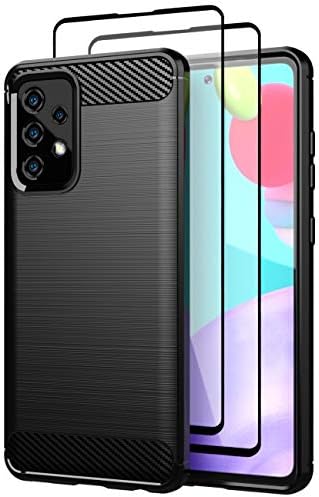 Teayoha Case for Samsung Galaxy A52 4G/ 5G / A52S 5G,with Tempered Glass Screen Protector [2 Pack], Scratch Resistant, Shock Absorption Soft TPU Drawing Protective Cases Phone Cover - Black