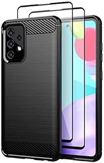 Teayoha Case for Samsung Galaxy A52 4G/ 5G / A52S 5G,with Tempered Glass Screen Protector [2 Pack], Scratch Resistant, Shock Absorption Soft TPU Drawing Protective Cases Phone Cover - Black