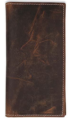 F&L CLASSIC Men's RFID Vintage Look premium Genuine Leather Long Bifold Wallet Checkbook Wallets,buffalo vintage leather