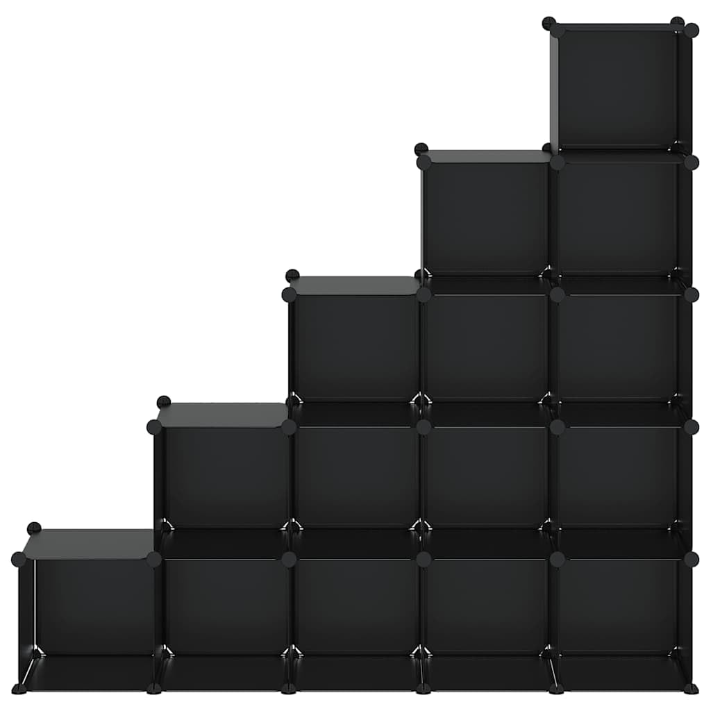 Modułowy system regałów z 15 kostkami, czarny, tworzywo sztuczne PP i stalowa rama, uniwersalny organizer na buty do przedpokoju, przedpokoju i szafy na ubrania, łatwy montaż, 10 kg na kostkę