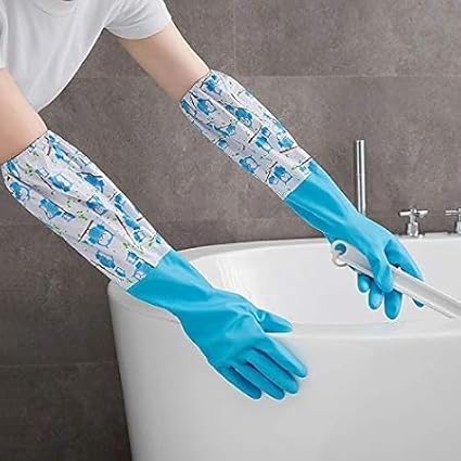 Eductix Reusable Rubber Latex PVC Flock lined Long Elbow Hand Gloves Safety Kitchen for Dish-Washing, Cleaning, Gardening, Laundry and Sanitation and Lab Work A62