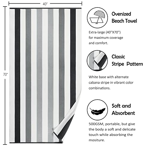 Bornbay Cotton Oversized Beach Towel - Extra Large 40"X70" Plush Thick Pool Towel, Xl Fluffy Stripe Gray Beach Towels For Adults Mens Women #TOP4