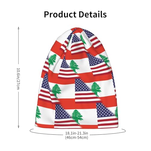 American Flag and Lebanese Flag Kids Leisure Elastic Knitted Hat Junior Large Size Knit Cap Child Beanie Black2
