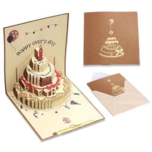 GXGM Tarjeta de Cumpleaños Pop-Up Regalo con Sobre, Tarjeta de Felicitación 3D, Regalos de Cumpleaños para Mujer, Mejor Amiga, Niños, Hermanas, Familia（Marrón）