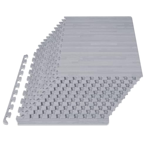 Image of ProsourceFit Wood Grain Puzzle Mat 1 /2-inch, 12 EVA Foam Interlocking Floor Tiles (48 SQ FT) for Secure Indoor Gym Flooring, Office Spaces, Living Rooms, and Play Areas, Slate Grey