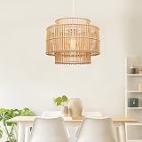 WalmHomie Rattan Pendant Light Hand-Woven Natural Rattan Light Fixture Round Kitchen Island Hanging
