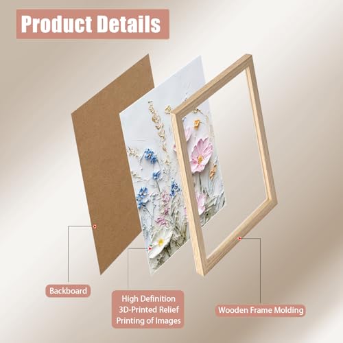 Framed 3D Floral Texture Canvas Wall Art Relief Textured Floral Oil Painting Modern Neutral Floral Poster Gallery Framing Plant Decor Living Room Bedroom 12x16inch x 3 Ready to Hang by NCYEL - Used condition - Image 8
