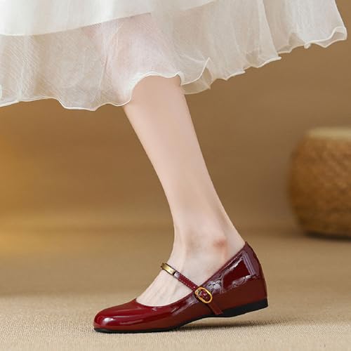 Women's Patent Leather Wedge Heel Mary Janes Comfor Strap Dress Flats for Work Business Wedding Party3