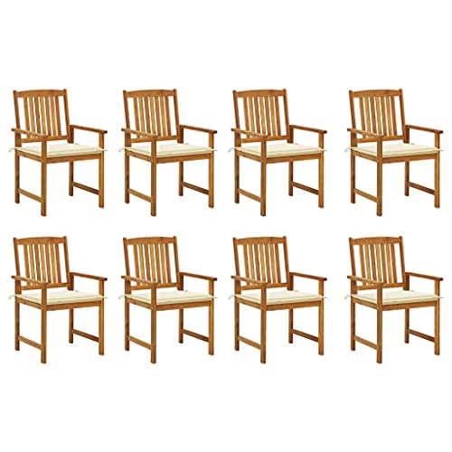 Mokuyary - Sillas de jardín con cojines (8 unidades, madera de acacia sólida, silla de terraza para exterior, jardín, piscina, balcón y comedor)