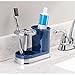 mDesign Decorative Bathroom Dental Storage Organizer Holder Stand for Electric Spin Toothbrush/Toothpaste - Compact Design for Countertop and Vanity, Holds 4 Standard Brushes - Navy Blue/Chrome